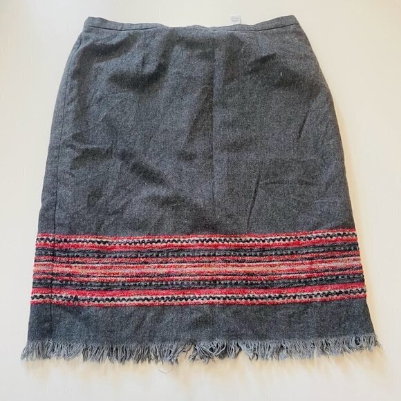 Vintage Skirt Wool Blend Stripe Texture South Western Frinds Grey Plus Red Fall - Picture 8 of 8